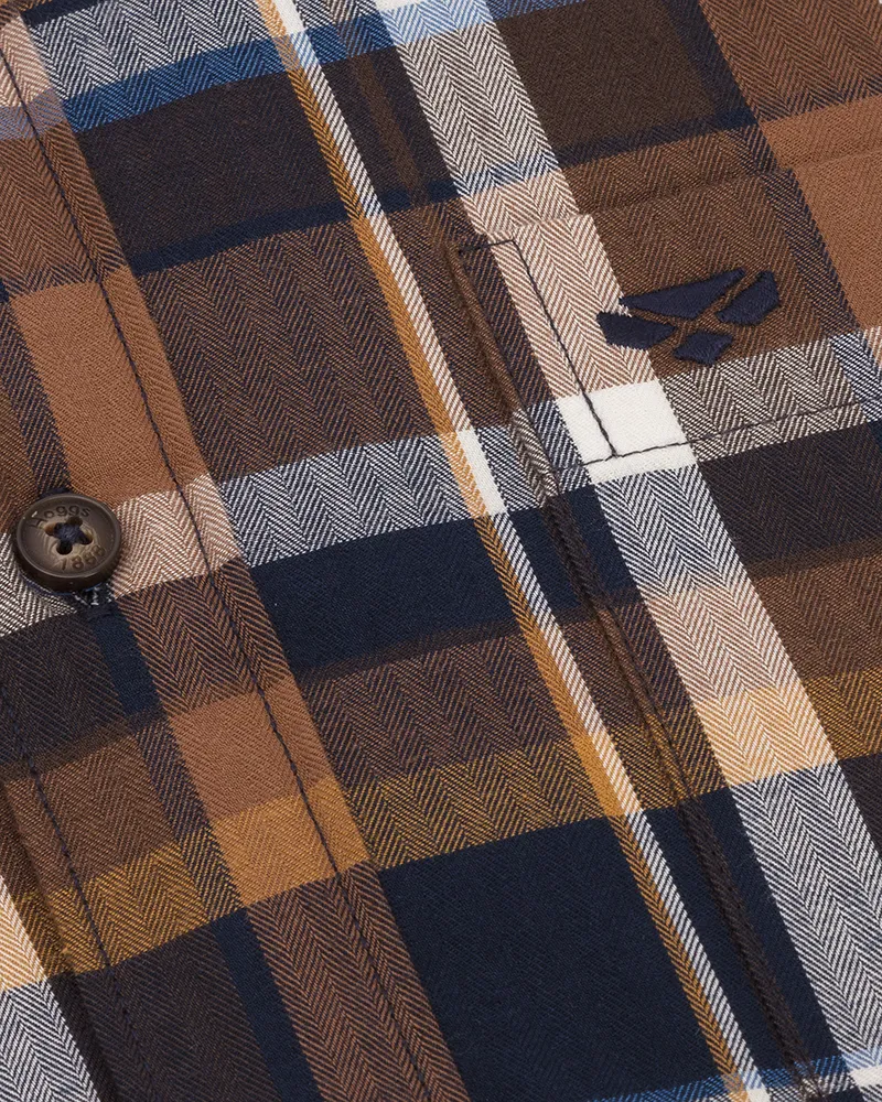 Hoggs Of Fife Arran Microfleece Lined Cotton Shirt - Navy/Brown-3